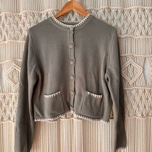 Jessica Simpson Women's sage green Knit Button-Front Sweater with Contrast Trim